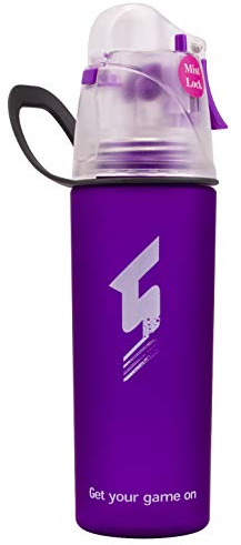 Botella de agua deportiva para beber vaporizador, sin BPA flujo rápido de agua se abre con un solo clic, con vaso antifugas para ciclismo Fitness Camping senderismo al aire libre (Violeta L)
