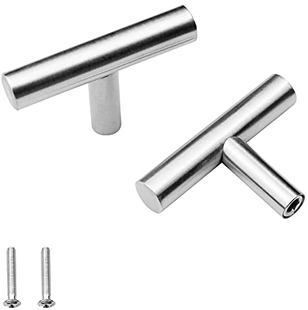 hocadon 10 Piezas Tiradores En Forma De T Acero Inoxidable con Tornillos, Pomos para Muebles de un Solo Orificio, Perillas Puerta Con Manija para Armarios de Cocina, Cajones, Muebles, Plata