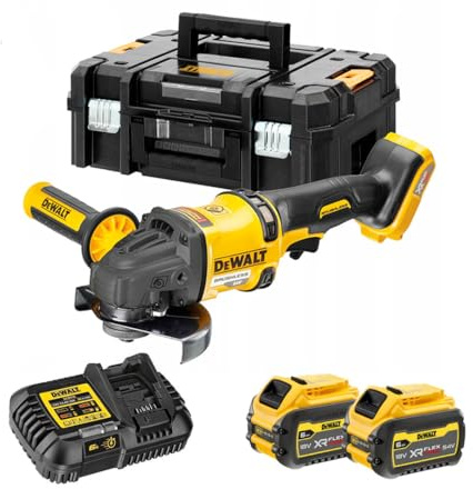 DeWalt Mini - Smerigliatrice brushless XR FLEXVOLT 54V 125mm con 2 batterie 54V/18V Li-Ion 6Ah Elettronica, Soft Start, Freno, Frizione e custodia TSTAK II, multicolore