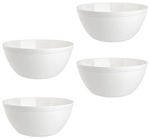 Engelland Set di 4 ciotole per cereali, ciotole per dessert, insalata, zuppa, ciotola di riso, ciotola di colore bianco, in plastica, senza BPA, grandi 900 ml