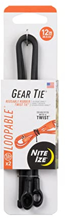 Nite Ize Gear Tie Loopable Reuseable Rubber Twist Tie, 12 Inch, Black, 2-Pack