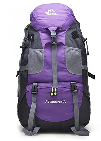 MYMM Wanderrucksack 50L Leichte wasserdichte Bergsteigertasche Robuster Outdoor-Sportrucksack Bergsteigen Camping Angeln Reisen Reiten (Purple)