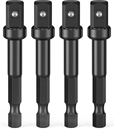 3/8 Impact Adapter, 4 Pack Socket Adapter 1/4 Inch to 3/8 Socket Adapter Kit for Impact Driver, Automotive DIY, Extension Socket Driver Bits, Handle Nut Driver and Drills