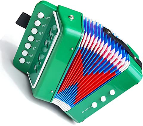 Akkordeon, 10 Tasten, Kinder-Akkordeon, Musikinstrumente für Kinder, Anfänger, leicht und umweltfreundlich (grün)