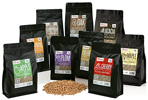 BBQ-Toro Set di pellet in 100% legno | scelta tra 9 varietà da 1 kg | pellet per affumicatori per barbecue, affumicatori, forno a pellet e impianti di riscaldamento | pellet per barbecue