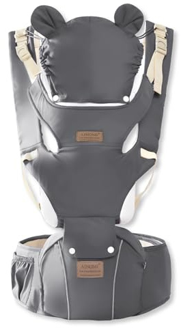 SONARIN Multifunktionale 3-in-1 Babytrage mit Hüftsitz,Ergonomische Atmungsaktive Babytragetasche Kindertrage Baby Tragesystem ab Geburt 0-36 Monate,Bauchtrage Rückentrage(Grau)