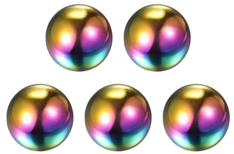 sourcing map 5pcs Rainbow Gazing Ball 2 Inch 51mm Reflective Sphere Polished Hollow Ball, Stainless Steel Gazing Globe Mirror Ball for Home Outdoor Decoration