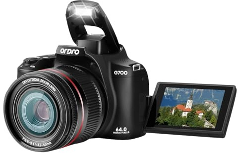 64MP Digital Camera for Photography, 4K DSLR Cameras for YouTube with 3” Flip Screen,12X Optical Zoom & 30X Digital Zoom, 64G Card, WiFi& Autofocus with Flash, 2 Batteries