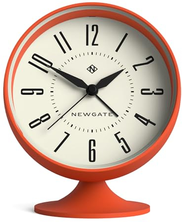 NEWGATE® Spheric alarm clock | Iconic dome retro design | Orange soft rubberised finish | Ideal for bedside, desk or shelf | Mid century bedroom & office accessory