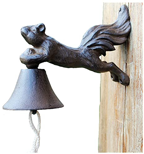 EVXOIJMS Gusseisen Wandglocken, Gusseisen Türglocken, mit Eichhörnchen-Dekoration, Wandhalterung, traditioneller Stil, Türklingel, Garten, Zuhause, Wanddekoration