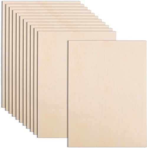 AWIZOM Paquete de 12 hojas de tilo para manualidades, 12 x 16 x 1/16 pulgadas, 2 mm de grosor, tableros de madera contrachapada sin terminar para proyectos de manualidades, modelos de arquitectura,