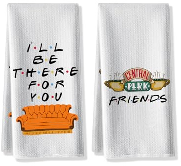 HSSPIRITZ Lustige Friends Küchentücher, Friends Merchandise Geschenke Küchendekor, 2er-Pack Niedliche Friends TV Show Geschirrtücher, Central Perk, Ich werde für dich da sein, Geburtstags- und