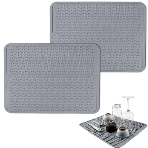 zrfgbxim 2 Pz Tappetino Scolapiatti in Silicone, Tappetino Lavello Cucina, Sgocciolatoio per Lavello, Tappetino Sgocciola Piatti da Lavandino Antiscivolo per Lavello Tovaglietta, 40 x 30 cm(Grigio)
