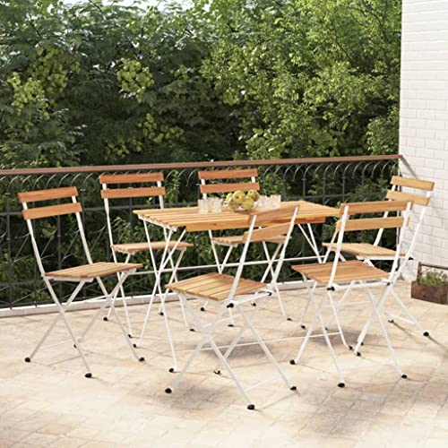 BUKSCYJS GartenmöBel Set,7-TLG. Bistro-Set Klappbar Massivholz Akazie und Stahl FüR Garten, Terrasse, AußEnbereich, Balkon