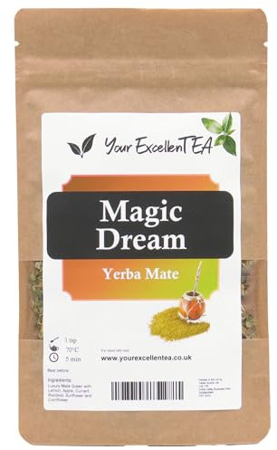 Yerba Mate Magic Dream Yerba Loose Leaf Tea - 250g with Lemon, Apple, Currant, Rooibos, Sunflower and Cornflower Aromatic Tasteful Energising Perfect in the Morning, Resealable Pouch