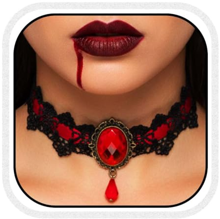 Reaky Halloween-Halsketten, Strass-Halskette, schwarze Perlenkette, Ketten, Festival-Kostüm, Halloween-Zubehör für Frauen (Rot)