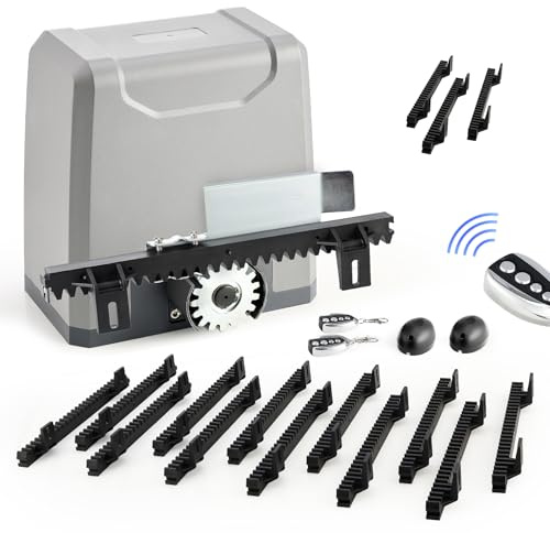 CO-Z 550W Motor Puerta Corredera 1500KG Motor para Puerta Corredera con 12x0.33M Cremallera de Nailon, 2 Control Remoto y Sensores Infrarrojos + 1m Cremallera de Nailon Más