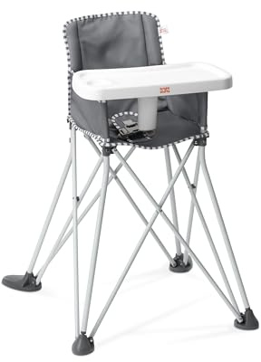 Bright Starts Pop 'N Dine Portable High Chair, Indoor/Outdoor, BPA Free Tray, Easy to Fold, Unisex, Grey, 6 Months +