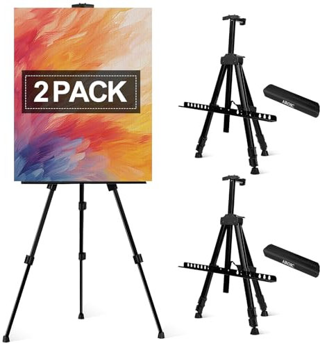 AROIC 2 Stück Malerei-Staffelei, Ständer, tragbar, verstellbar, Metallstativ, Künstlerleinwände, Höhe von 50,8 bis 168 cm, extra stabil, für Tisch-/Bodenmalerei, Zeichnen und Ausstellen, schwarz, mit