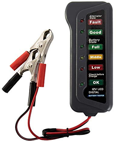 Car Battery Tester, 12V Digital Battery Tester with 6 LED Indicators Digital, Multi Functions Alternator Tester for Car Motorbike Trucks SUV ATV Boats