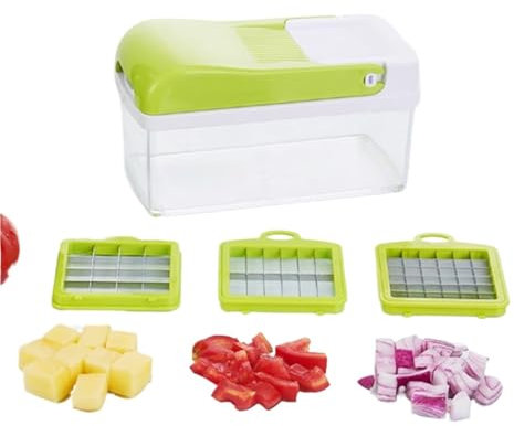 SPXTOM Hachoir à légumes, Lame tranchante, Coupe-légumes 3 en 1, Facile d'entretien, trancheuse à Fruits et légumes, dés, Multifonctionnel, for Pommes de Terre, oignons, concombres