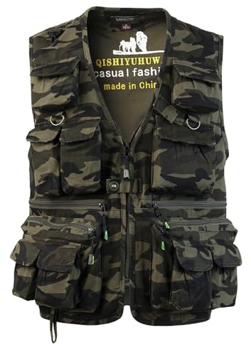 SUSHIMIAN Herr flera fickor fiskeväst utomhus arbete västar safari väst ärmlös jakt väst fotografi ytterkläder väst, Camo brun, XL