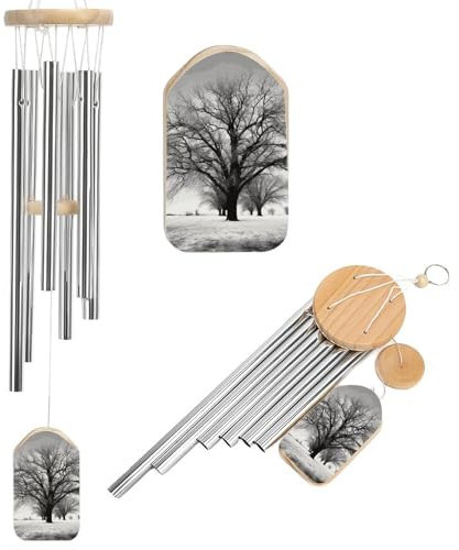 Schwarz-weißes Baum-Windspiel für draußen, einzigartige Aluminiumrohre, Gedenk-Windglocke, groß, tiefer Ton, Windspiel für Terrasse, Garten, Dekoration, Geschenk für Mutter, Frauen, Nachbarn