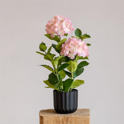 Avoeco Großer künstlicher Hortensienbaum im Topf – lebensechte echte Hortensien-Pflanze für Innen- und Außendekoration, perfekt für Eingänge und Tafelaufsätze (Rosa, 58,9 cm)