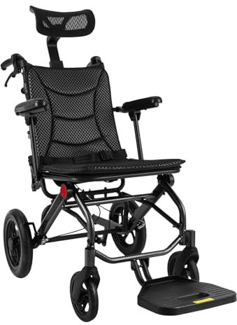 LENDISIY Sedia a rotelle pieghevole con poggiatesta, sedia a rotelle pieghevole per anziani e disabili, sedia a rotelle da viaggio pieghevole