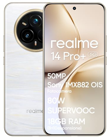 realme 14 Pro+ 5G Smartphone, 8+256GB, Fotocamera Sony IMX896 OIS 50MP, Snapdragon® 7s Gen 3, Display Quad-Curve Senza Cornici, Batteria 5260mAh, Ricarica Rapida 80W SUPERVOOC, Beige