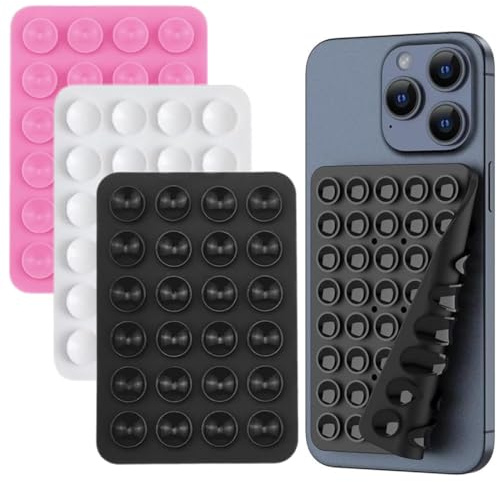 3 Pezzi Supporti a Ventosa in Silicone, Supporto a Ventosa per Cellulare, Supporto a Ventosa per Telefono Cellulare Bifacciale, per Tutti i Modelli di Telefoni Cellulari (Nero, Bianco, Rosa)