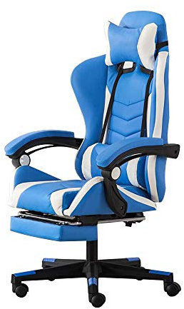 Sedia da gioco con schienale alto con poggiapiedi e supporto lombare sedia da ufficio sportiva regolabile (blu/bianco)