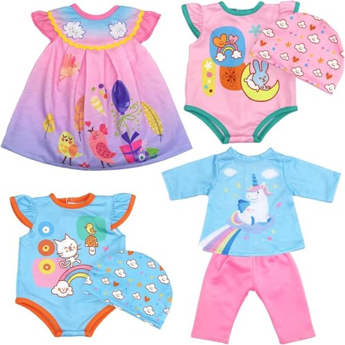 ZITA ELEMENT 4 Sets Reborn Doll 7 Pcs Outfit Set for 13-16 Inch Dolls | 7 Pcs Dress-up Kit; Skirts, Tops, Pants, Jumpsuit & Matching Hats; Fits 13-16 Inch Dolls; Age 3+, Doll Not Included