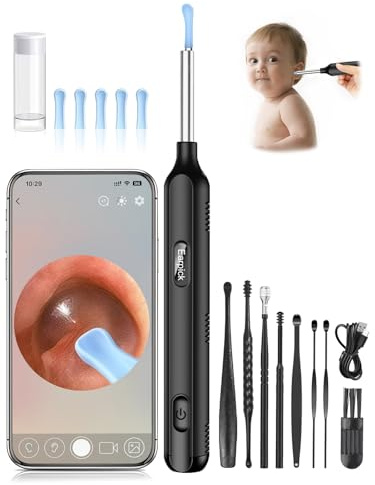 Otoscopio, Limpiador de Oidos con HD 1080P Camara, IP67 Impermeable Otoscopio de Oídos, Limpiador Oidos Adultos con 6 Luces LEDs y 360° Ancho Ángulo, Endoscopio Oido Kit para Android, iPhone y iPad