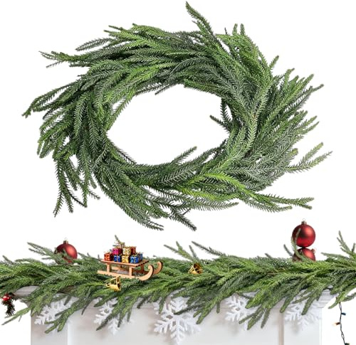 Riaisttd Weihnachts-Fenstergirlande, 180 cm, dekorativer künstlicher Kiefernkranz, Weihnachtsgirlande, für Kamin, Haustür, Tischplatte, Veranda, Terrasse, Eingang, Wohnzimmer, Baumtreppe