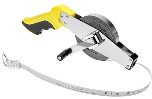 QWORK® Måttband, 50 m stålmeter med ergonomiskt handtag, för byggarbetsplatser
