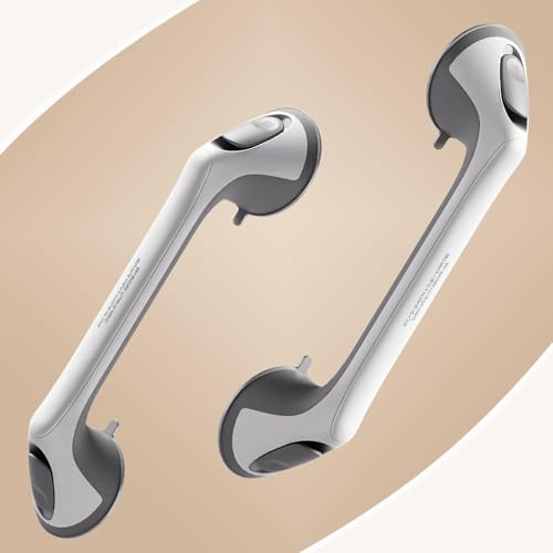 ABLECARE 2 Pack 16 Inch Grab Bars for Bathtubs and Showers for Seniors, Heavy Duty Shower Handle for Elderly, Suction Cup Removable Handrails Handicap Bath Grip Bathroom Upgrade Safety Grips (Gray)