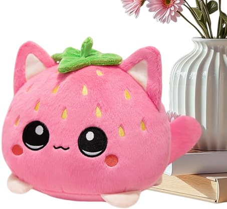 Peluche gato fresa - muñeca con figura de dibujos animados, juguete de peluche mimado | Mujeres Adultos Niños Chicos Amante de los animales Cumpleaños Pascua Decoración de mesa Rey