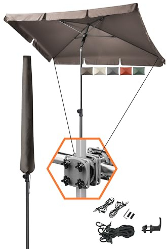 4smile Sonnenschirm Balkon SunnyShade, Taupe| 4-in-1 Set Sonnenschutz Balkon | UPF 50+ Sonnenschirm rechteckig 200x125 cm inkl. Sonnenschirmhalter Balkongeländer, Sonnenschirmhülle, Windsicherung