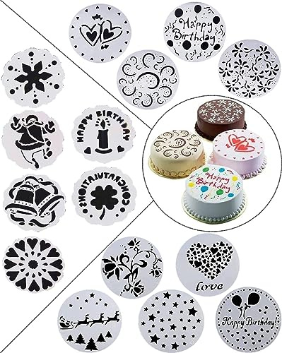 Magnoloran 15PCS Cake Decorating Stencils Floral Wedding Cake Templates Airbrush Stencils Cake Baking Templates for Christmas Cake Decorating Supplies