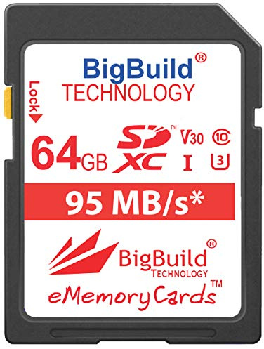 BigBuild Technology 64 Go UHS-I U3 95Mo/s Carte mémoire pour Panasonic Lumix DMC FT30, FT30EF A, FT30EF D, FT30EF K, FZ1000, FZ2000, FZ2500, FZ300, FZ72, FZ82, FZ82EBK Caméra
