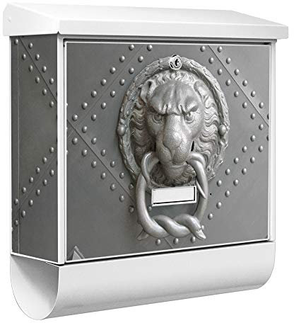 banjado® Burgwächter Briefkasten Weiß 38x39x12cm mit Motiv Eisentor/Briefkasten mit Zeitungsfach/Briefkasten mit Zeitungsrolle/Postkasten inkl. Montagematerial & 2 Schlüsseln