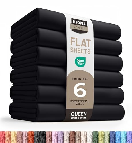 Utopia Bedding Bettlaken – 6 Stück – weich gebürstetes Mikrofasergewebe – schrumpft und lichtbeständig – pflegeleicht (Queen, Schwarz)