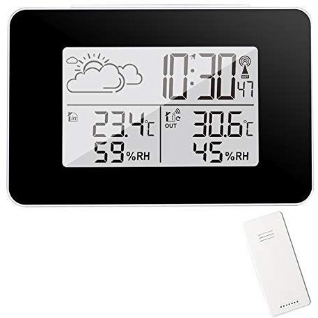 sveglia digitale Stazione Meteorologica Wireless, Termometro Da Esterno Per Interni Segnale Di Ricezione DCF, Orologio Con Indicatore Di Temperatura E Umidità Con Meteo, Per Cucina Camera Da Letto