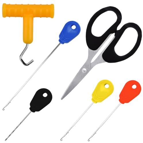 KLYNGTSK 6 in 1 Juego de Herramientas de Aparejos de Pesca de Carpa Incluye Aguja de Gancho, Perforador, Extractor de Nudo y Tijeras de Línea de Trenza de Pesca para Señuelos de Cebo Perforador