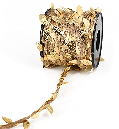 10 Meter Künstliche Blätter Buchsgirlande Blatt Jute-Schnur Garten Kordel Bastelschnur Dekokordel Girlande Blattband Wanddekoration für Hochzeit Taufe Party Deko DIY Kunstgewerbe Gartenschnur,Gold