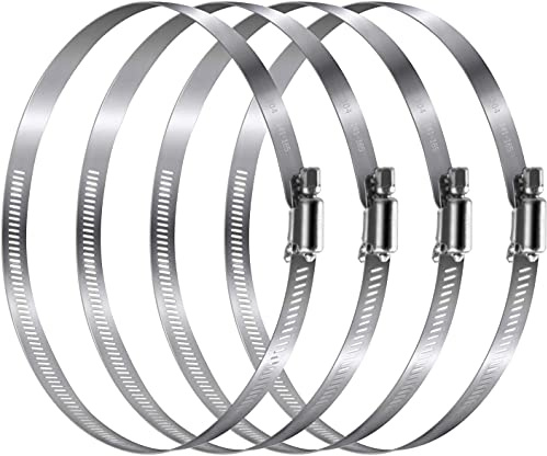Voarge 4 Pieces Adjustable 304 Stainless Steel Duct Clamps Hose Clamp, 6 Inch, Home Worm Drive Gear Gas Water Pipe Ducting Clamp for Flexible Hose Tube, Adjust Diameter 141mm-165mm