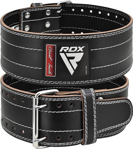 RDX 4” Cintura Palestra Sollevamento Pesi, Vacchetta Pelle 6 mm Spessore, IPL USPA Approvato, Schiena Lumbare Supporto 12 Regolabile Fori Powerlifting Bodybuilding Fitness Gym Allenamento, Uomo Donna