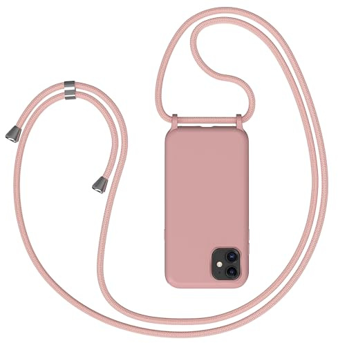 Coqinen Handyband für iPhone 11 Hülle mit Band, Necklace iPhone 11 Silikon Handyhülle mit Kordel zum Umhängen Handy Schutzhülle mit Kette, Rosa