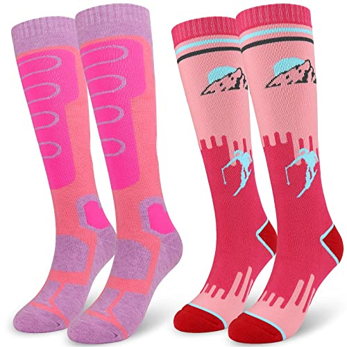 KOOOGEAR Ski Socks Women,2 Pairs Knee High Thermal Socks,Outdoor Sports Performance Socks for Snowboarding Skiing Cycling Hiking